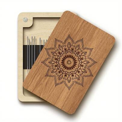 1 pieza Caja de almacenamiento magnética de madera con patrón de mandala para agujas y suministros de costura - Organizador decorativo duradero para agujas, alfileres, adecuado para costura y manualidades