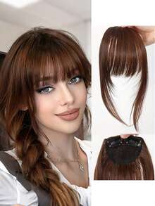 Peluca sintética de una pieza resistente al calor y transpirable con flequillo de dibujos animados, adecuada para mujeres de estatura pequeña con frentes y flequillos naturales, para verano, con ganchos para el cabello, para vacaciones - Multicolor - Ver 7