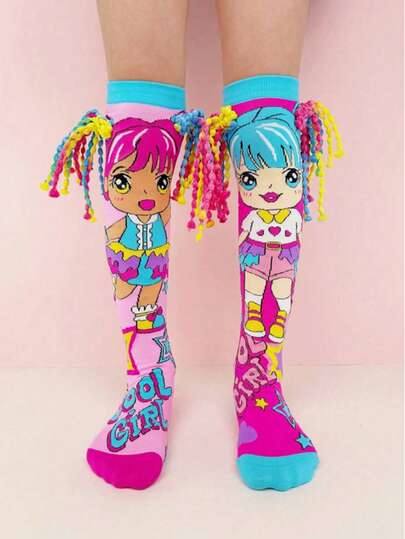 1 par de calcetines por encima de la rodilla diseñados para niñas, con decoraciones tejidas en 3D y patrones de dibujos animados, adecuados para todas las estaciones. Muy entretenidos, apropiados para carnavales, fiestas, festivales de música, el Día de la Madre, vacaciones, vuelta al colegio, bodas, cosplay, actividades al aire libre y uso diario - un excelente regalo.