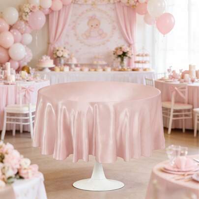 1 pieza Mantel redondo de satén color oro rosa, mantel de tela suave de unicolor, suministros para baby shower, mantel de boda, decoración de mesa de fiesta de cumpleaños, decoración de fiesta de aniversario, decoración de evento de banquete elegante, decoración de boda, decoración del hogar, decoración de habitación, fiesta privada, decoración de cocina, hotel, restaurante, comedor, decoración de celebración de fiestas, suministros para fiestas, recuerdos de fiesta