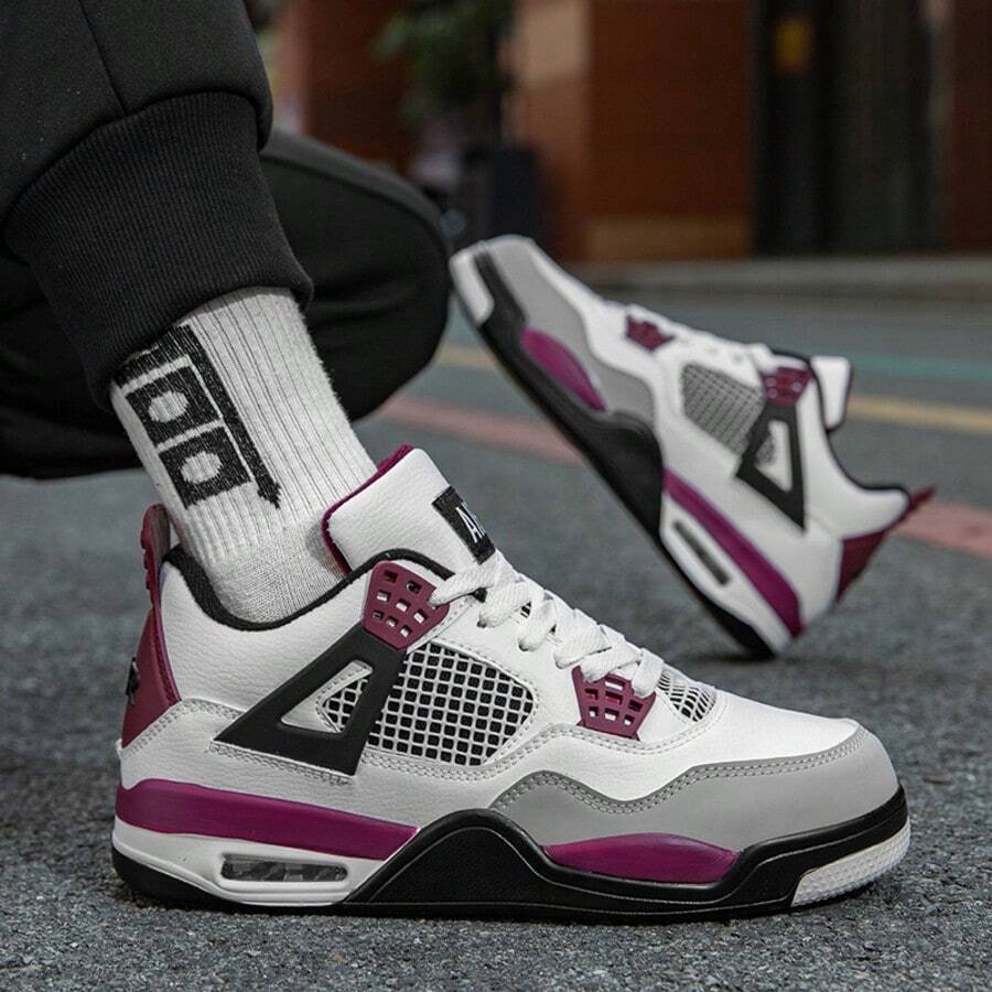 Men's White Purple Grey Pro Athletic Basketball Trainers,Men Street Style Sneakers - 大巴黎 - 查看 1