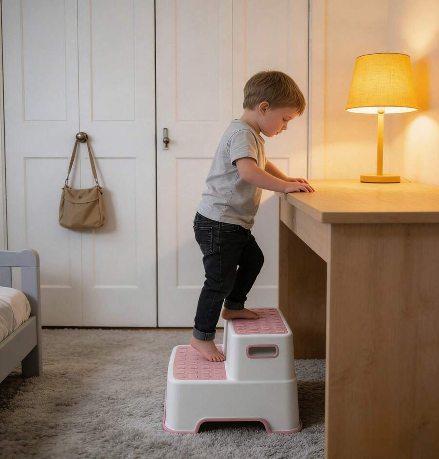 2 Step Stool Anti-Slip Sturdy Toddler Two Step Stool Toilet Potty Training, Bathroom, Kitchen (Pink)
