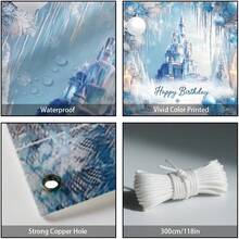 Banner 72*44 Inch Frozen Themed Castle Banner Backdrop Snow Princess Party Wall Banners Yard Sign Indoor Outdoor With Grommets 3.2 Yard String For Party Decoration Supplies - 聖誕節 - 查看 11