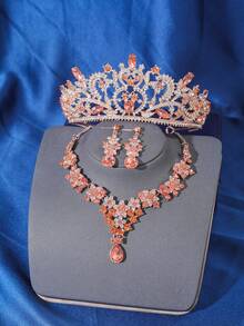 4pcs Elegant & Luxurious Rhinestone Crown Headpiece Set, Bridal Wedding Tiara, Women's Party Event Hair Accessories - Multicolor - View 8