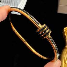 1pc Stainless Steel Rhinestone Decorated Waist Bangle Bracelet, Minimalist Fashion, Non-Fading, Titanium Steel, Elegant - Slim Waist Bracelet - View 4