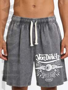 WANHE Men's Washed Shorts / Unisex Style, Couples' Matching Outfit - Ideal Gift For 2026 New Year, Valentine's Day, Romantic Outfits, St. Patrick's Day, Black History Month, Back-To-School Season And Easter-Van Dutch Motor Cycles Speed Shop Printed Washed Shorts For Men Streetwear Casual Summer Outfit  Graphic Design Comfortable Fit Urban Lifestyle Fashion - 灰色 - 查看 2