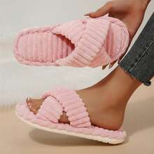 Womens Slippers Open Toe Indoor Memory Foam Slide Cross Band Outdoor - Hồng - Xem 10