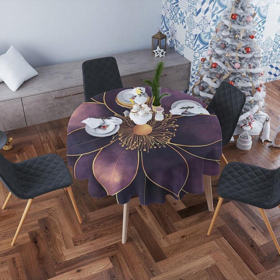 [Khăn trải bàn màu tím trang nhã] Khăn trải bàn nghệ thuật màu tím trang nhã, chất liệu polyester dệt, thiết kế hình chữ nhật, thích hợp cho dã ngoại, cắm trại, đám cưới, tiệc sinh nhật, Giáng sinh, nhà hàng, tiệc buffet, trang trí nhà cửa theo phong cách retro, trang trí bàn ăn ngày lễ với điểm nhấn màu vàng. - Màu tím - Xem 1