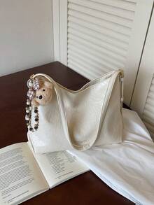 极简大容量腋下包，新款休闲通勤单肩斜挎手提包，带吊坠，高端质感 - 米色 - 查看 11