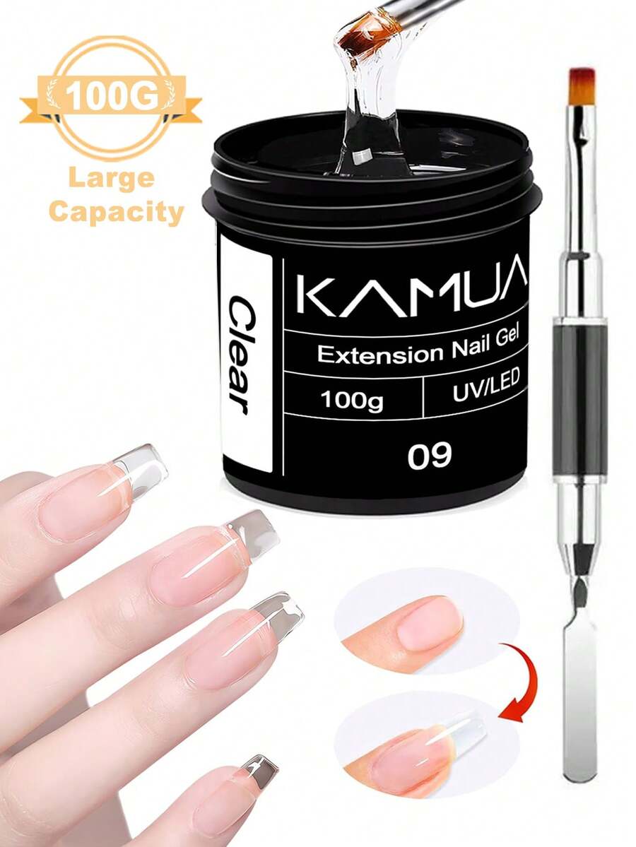 KAMUA 100克透明美甲延长胶套装 - 内含美甲刷,持久耐用,适用于美甲沙龙和居家DIY,天然强韧配方 - 無色 - 查看 1