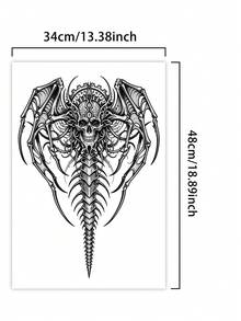 1Pc Men Tattoo Fake Back Temporary Tattoos Skull Y2K Geometric Semi Permanent Waterproof Sweatproof Last For 1-2 Weeks Realistic Herbal Juice Anti-Friction Non-Reflective Black For Men Tattoo Stickers For Arm, Chest, - HM062 - View 5