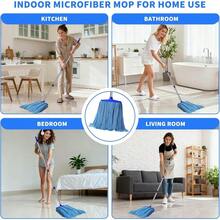 Commercial Microfiber Mop With 52 Inch Stainless Steel Handle And Washable Blue Mop Head For Indoor Outdoor Floors - 1 - Xem 5
