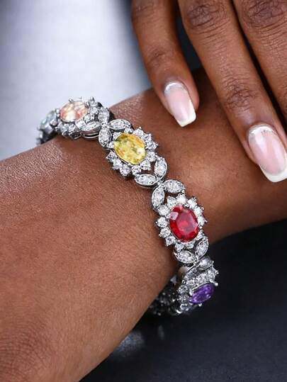 1条优雅闪亮的多巴胺彩色手链，适合女性在节日、派对和特殊场合佩戴。优雅的波西米亚风格链条手链，镶嵌合成立方氧化锆，专为女性设计——是订婚、日常佩戴和节日礼物的理想之选。
