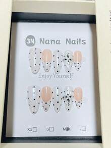 1package/10pcs-Luxury Handcrafted French Tip Polka Dot Long Stiletto Press On Nails | 3D Butterfly & Cat Eye Decor | Salon Quality Fake Nails - White - View 8