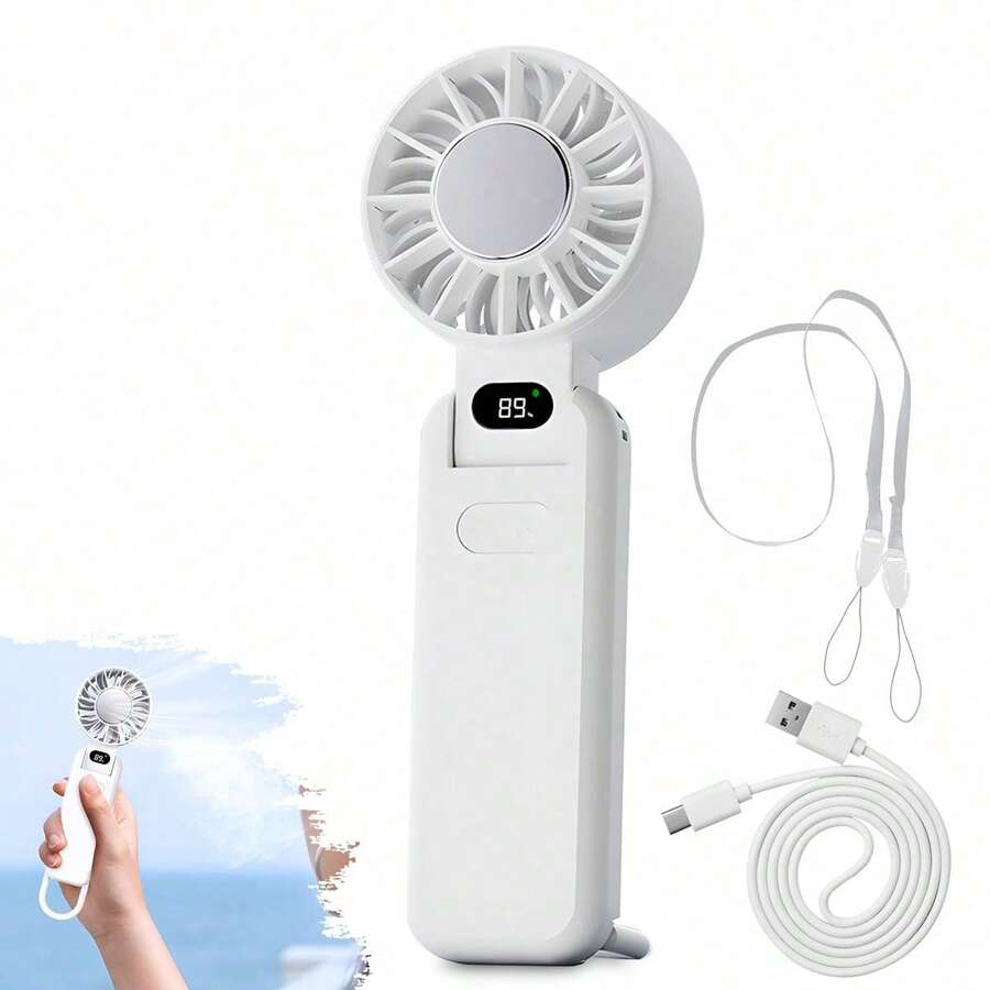 手持便携式冷却风扇，带挂绳，数字显示涡轮可折叠迷你风扇，高速冰风风扇 - A - 查看 1