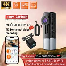 4K+1K+1K 3 Channel Dash Cam Front And Rear, 64GB Card Included, Dash Camera For Cars 5.8G/2.4G Dual Wifi, Voice-Controlled Language, ADAS Function, Night Vision, WDR, 170°Wide Angle, G-Sensor Emergency Lock, 24H Parking Monitor - 3 Channels + WiFi + ADAS + 64G Card - View 2