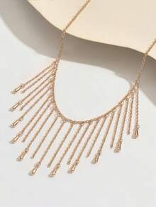 1 chiếc vòng cổ yếm kiểu Bohemian với mặt dây chuyền hình giọt nước tua rua, trang sức nữ độc đáo, đa năng, thích hợp đeo hàng ngày, làm quà tặng, phù hợp cho kỳ nghỉ hè ở bãi biển. - Vàng - Xem 5