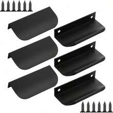 10pcs Modern Black Aluminum Flat Finger Pulls - Concealed Cabinet Door Handles For Kitchen, Easy Installation, Hidden Back Mount, 3.13" Overall Length - Knobs - Arc - View 5