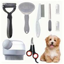 Bộ dụng cụ chăm sóc thú cưng bao gồm kìm cắt móng và dũa móng, lược chải bọ chét, bàn chải chải lông rụng và bàn chải đánh răng bằng silicon. - Xám - Xem 9