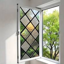 1pc Summer Retro Stained Glass Window Film, Diamond Pattern Electrostatic Adhesive Privacy Sticker, Suitable For Living Room And Bathroom Window Decoration, Decorative Glass Film, Home And Office Window Sticker. - Multicolor - View 6