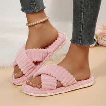 Womens Slippers Open Toe Indoor Memory Foam Slide Cross Band Outdoor - Hồng - Xem 6