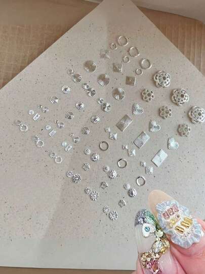 50 chiếc đinh tán trang trí móng tay bạc chất lượng cao, phụ kiện móng tay, phong cách Y2K, tự làm đồ trang trí móng tay.