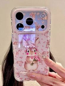 Funda de teléfono con flor rosa brillante compatible con iPhone 17 Pro Max, 17 Pro, 16, 15, 14, 13, 12 Pro Max, 11, de primavera floral y carcasa suave anti-caídas - Conejito - Ver 3
