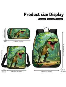 3PCS Back To School Backpack For Boys Girls, Dinosaur Backpack For Teens, Large Capacity School Bags With Shoulder Bags And Pencil Case - Backpack + Shoulder Bag + Pencil Case - View 3
