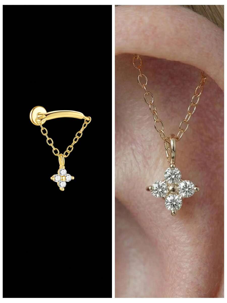 1 Peça Brinco de Prata Esterlina 925 com Borla para Mulheres, Brinco de Pino Minimalista Clássico, Hipoalergênico, Colorido, Flat Back para Uso Diário, Casamento, Noivado, Joias Finas Acessíveis - Dourado - Visão 1