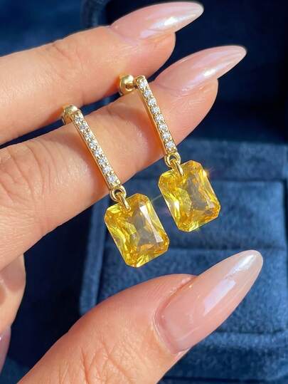 1 Đôi bông tai bạc 925 đính đá Cubic Zirconia, trang sức cao cấp dành cho nữ, kiểu dáng tối giản, món quà trang sức tinh tế, phù hợp với trang phục hàng ngày và hẹn hò của các cô gái.
