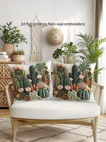 1/2/4 piezas Fundas de almohada bohemias con estampado de cactus y flores, fundas de almohada decorativas con estampado plano 2D con cierre de cremallera para sofá, porche, patio, sala de estar, decoración del hogar, patrón de cactus, material duradero, fundas de cojín, entusiastas del aire libre - Multicolor - Ver 3