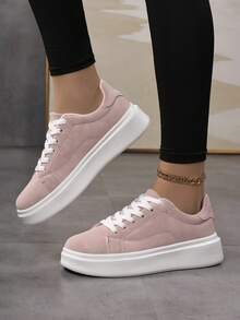 Zapatillas blancas casuales versátiles, cómodas, de suela suave y ligeras, de unicolor minimalista, transpirables para el uso diario y duraderas con estilo de campus - Rosa - Ver 4