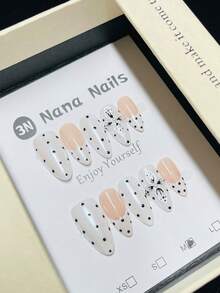 1package/10pcs-Luxury Handcrafted French Tip Polka Dot Long Stiletto Press On Nails | 3D Butterfly & Cat Eye Decor | Salon Quality Fake Nails - White - View 3