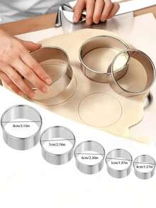 5pcs Stainless Steel Round Cookie Cutter Set, Includes Round Cookie Cutter, Donut Cookie Cutter, Fruit Slicer, Cake Mold, No Electricity Needed, Multi-Functional Baking Tools For Dumplings And Cookies - Multicolor - View 7