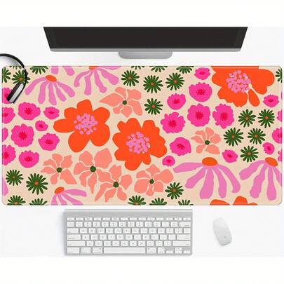 1pc Of Bohemian Style Large Mouse Pad Featuring Vibrant Flowers, Designed For Gaming With A Non-Slip Rubber Base