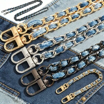 Dây đeo bằng xích kim loại dệt denim - Phụ kiện đa năng cho túi xách, ốp điện thoại và túi đeo vai, phụ kiện trang trí túi xách, quà tặng giáo viên