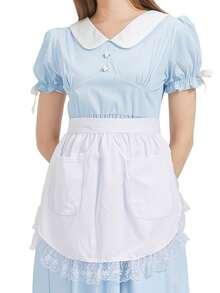 1件女款附口袋圍裙，廚房烹飪服務女僕圍裙，復古蕾絲短圍裙洋裝，甜美風格 - 彩色 - 查看 2