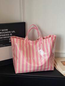 1 Stück Damen Shopper mit großer Kapazität aus PVC, modische gestreifte Strandtasche für den Urlaub, geeignet für Studentinnen und stilvolle Outfits - Verschiedenfarbig - Übersicht 10