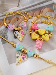 1pc Bohemian Y2K Creative Fashion: Elegant, Exquisite, Sweet, Charming Resin Bear & Copper Bead Heart Bracelet - Ideal Gift For Ladies, Sisters, Couples, Prom Or Graduation. Suitable For Daily Wear, Dating, Party, Wedding, Holiday And Summer Beach. Adjustable Size. - Bracelet - View 4