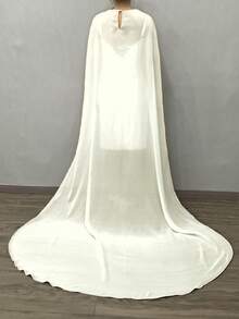 1pc Detachable Chiffon Minimalist Long White Bridal Cape/Shawl, Photo Shoot Accessory - Multicolor - View 21