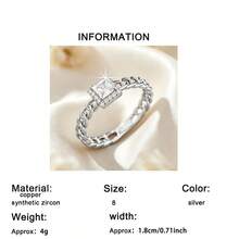 1枚时尚新款方形合成立方氧化锆戒指，链环设计，男女皆宜的订婚珠宝礼物 - 銀色 - 查看 9