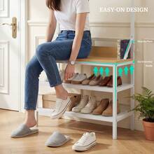 BALCONERA Industrial Freestanding Coat Rack With Shoe Storage Shelves & 9 Hooks, Metal Frame Hallway Entryway Organizer Unit - Maple - View 5