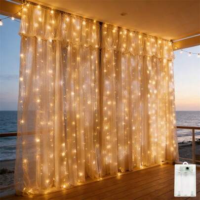 Battery Powered Curtain Lights, 8 Modes Fairy Lights, Suitable For Home, Bedroom, Christmas, Garden, Wedding, New Year, Holiday Party Decoration