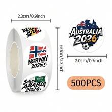 1卷/500张/2026世界杯/涂层纸质背胶/防水/卷装贴纸/运动/赛事/彩色印刷设计/装饰/密封贴纸/高清印刷技术 - 圓圈 - 查看 1