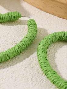Brincos de argola grandes com formato de coração, estilo boêmio, feitos à mão, com textura trançada/contraste de cores arco-íris/verde fresco, 3 cores disponíveis, acessório personalizado e exagerado, adequado para uso diário e festivo de mulheres - brincos - Visão 3