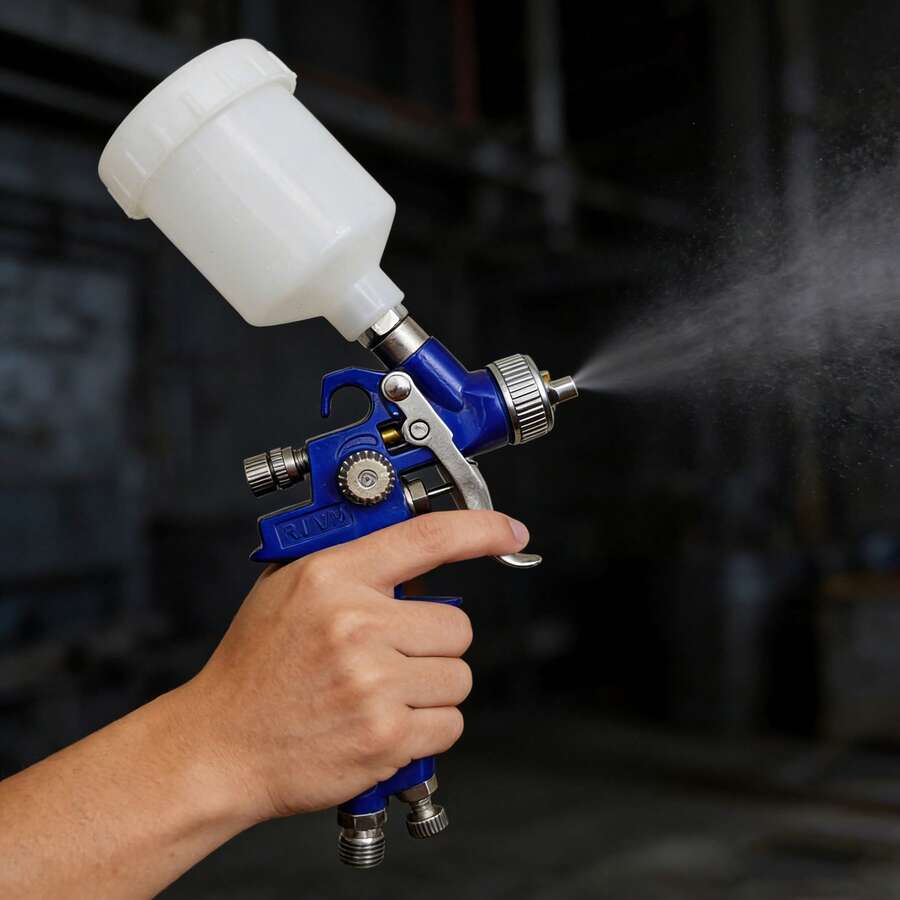 Bộ súng phun sơn HVLP 0.8mm, máy phun sơn khí nén H2000 cấp sơn trọng lực kèm cốc nhựa 125ml, khả năng phun sương cao, kiểu phun điều chỉnh được, dùng cho sơn xe hơi, đồ nội thất, tường, mô hình, kèm dụng cụ vệ sinh. - Màu xanh lam - Xem 1