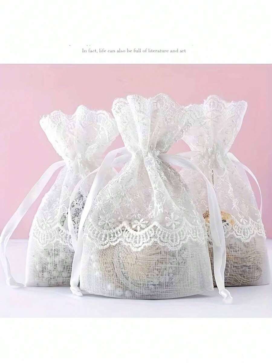 白色星空蕾丝束口袋,竹纤维首饰礼品袋,蕾丝收纳袋,白色刺绣蕾丝袋,束口袋礼品袋,首饰包装袋,婚礼派对礼品束口袋,生日派对礼品收纳装饰袋,蕾丝收纳袋,束口袋,10厘米*14厘米/3.94英寸*5.51英寸 - 多色 - 查看 1