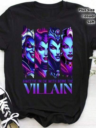 Plus Size-Funny Men's And Women's Round Neck T-Shirt Women's Fashion T-Shirt,Plus Size, Sweetheart, I Don't Mind Being A Villain T-Shirt - Soft Crew Neck Tee With I' Fine With Being The Slogan, Casual Outfit & Fan Gift For Casual Attire, Spring Summer Fall (Non-) Exclusive T-Shirts For Premium Fans Unisex Casual Short-Sleeved Tees A Must-Have For Fans Suitable For Festivals, Parties, Homewear, Daily Commutes, Back-To-School Outfits And Concert Looks Printed And Shipped In The USA 100% Cotton T-Shirts Opaque, Versatile Basic Tees Tween Girls T-Shirts School Girl Outfit Young Boys Shirts Kids Boys Clothing Ropa Para Niña Graphic Tees For Boys Everyday Casual Wear