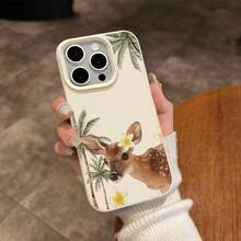 1个TPU材质治愈系椰树、鹿、花卉图案手机壳，适用于 17 Pro Max/17/16 Pro Max/15/13/12/11、S20 FE/A15/S24/A55、Note 11/Note 12/Note 13 Pro，全包防摔软壳保护套 - 白色 - 查看 4