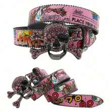 Pink Big Skull Punk Black Rhinestone Belt Rhinestone Soldier Belt Western Cowboy Y2K Fashion Belt Hip Hop Graffiti Summer, School Casual, Business, Boyfriend Husband Father Dad Men Gift, Daily Wear, Fashion, Teen, Outdoor, Vacation, Athletic, Travel, Street, Boho, Vintage Fall, Autumn, Halloween Autumn-Winter Accessories,Suitable For Teens, Youth,Men,Casual, Outdoor, Athletic, Vacation, Graduation Gifts, Birthday, Daily Wear HDVN - 彩色 - 查看 13
